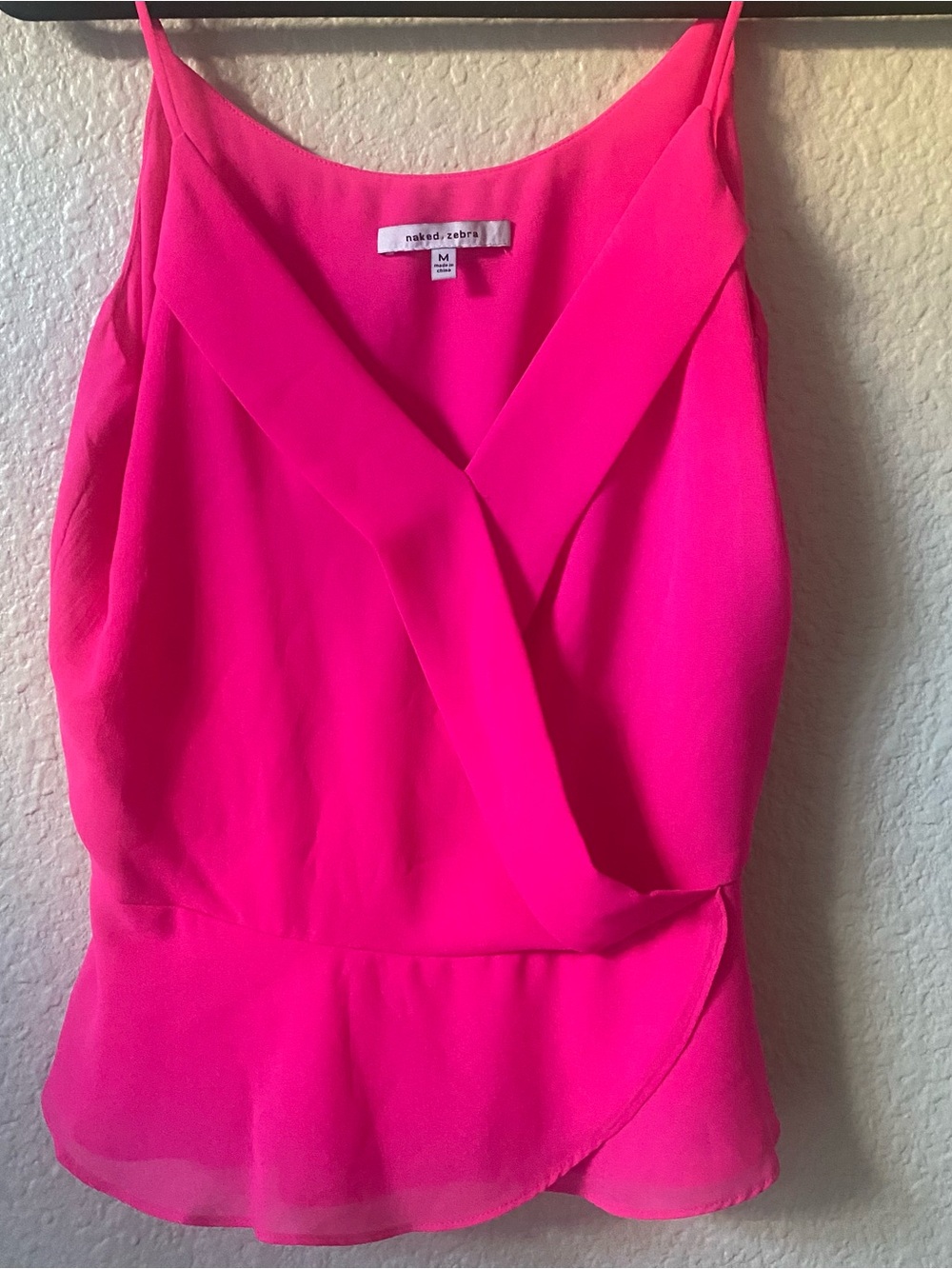 Naked Zebra Hot Pink Faux-Wrap Peplum Cami